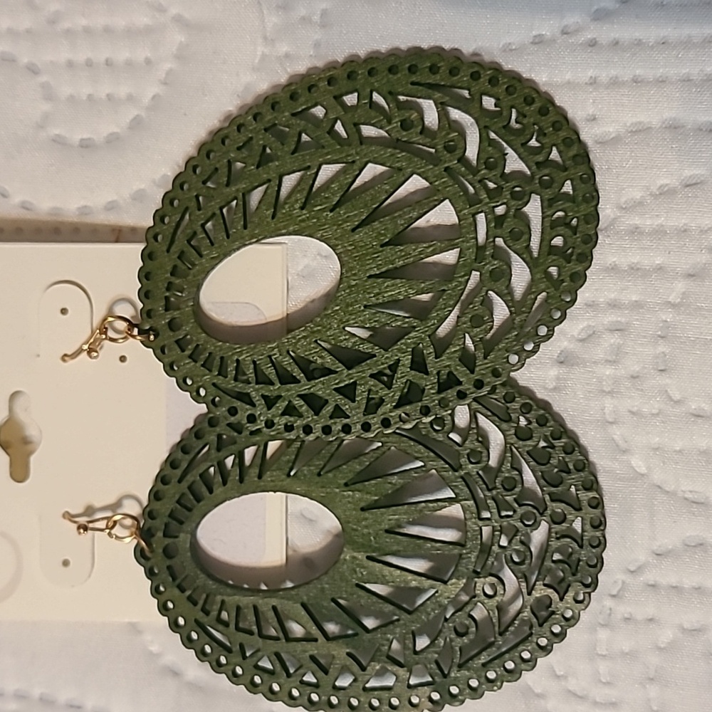 Green lightweight wood earrings